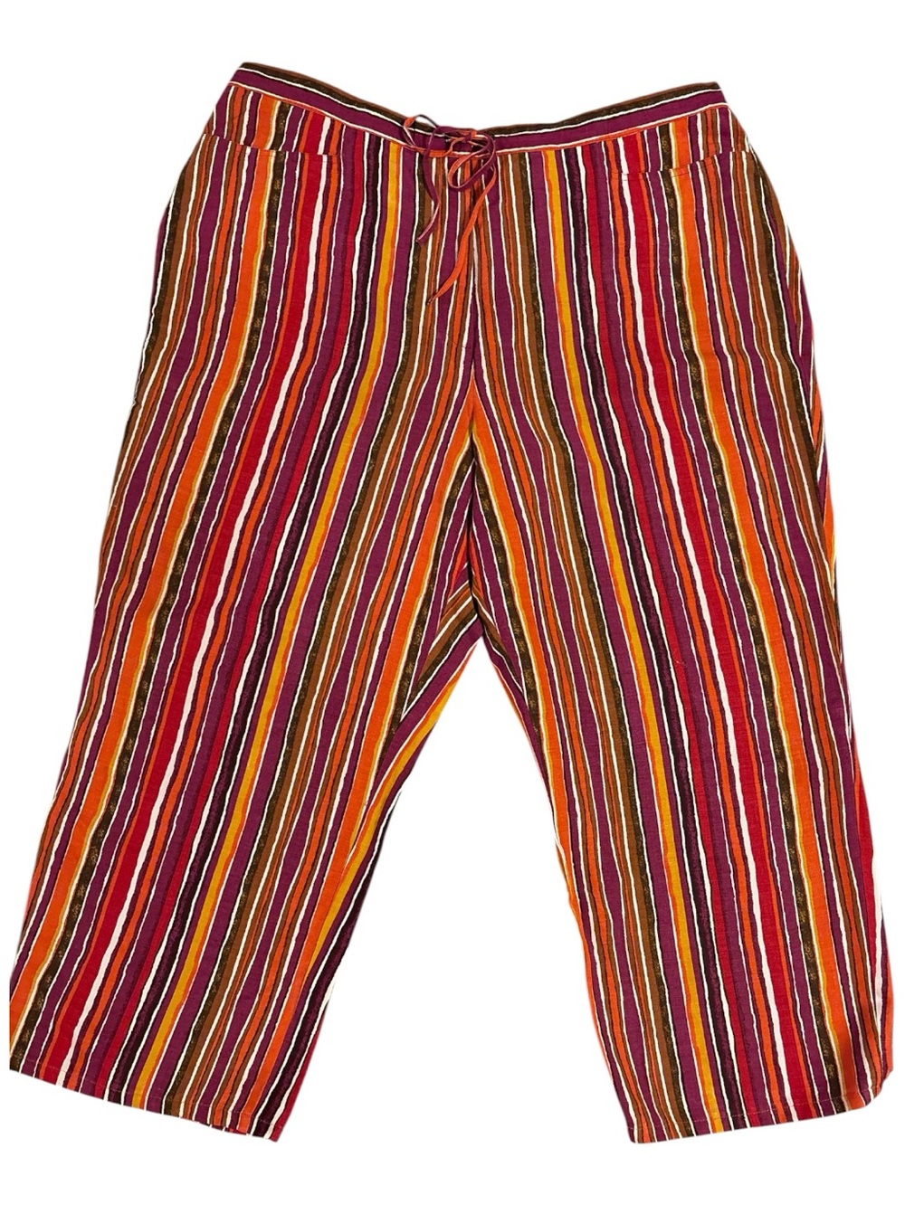 First Issue by Liz Claiborne Striped Linen Blend Pants - Orange, Brown, Purple